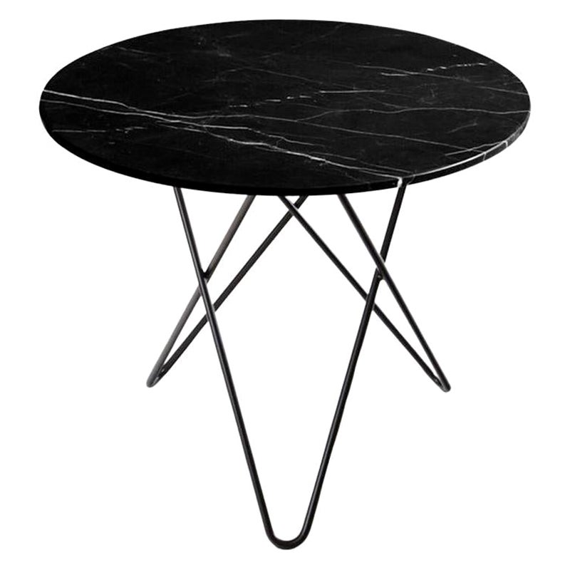Grande table d'appoint de salle à manger en marbre noir Marquina et acier noir par OxDenmarq
