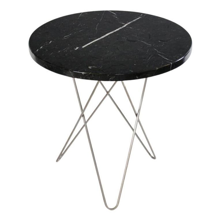 Black Marquina Marble and Steel Tall Mini O Table by OxDenmarq For Sale