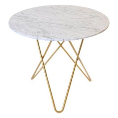 White Carrara Marble and Brass Dining O Table by OxDenmarq