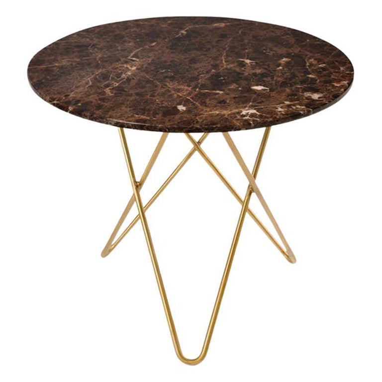Brown Emperador Marble and Brass Dining O Table by OxDenmarq