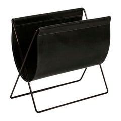 Black Leather and Black Steel Maggiz Magazine Rack by OxDenmarq
