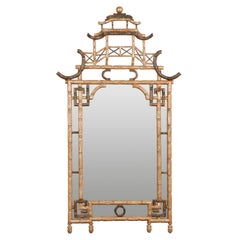 Used English Faux Bamboo Carved Pagoda Mirror, 20th Century
