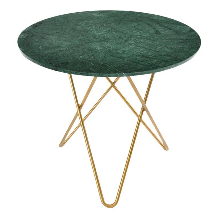 Table de salle à manger en marbre indio vert et laiton d'OxDenmarq