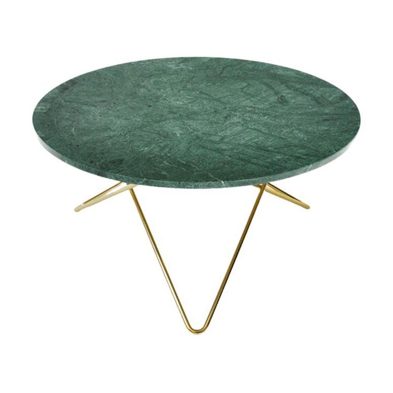 Table "O" en marbre indio vert et laiton d'OxDenmarq