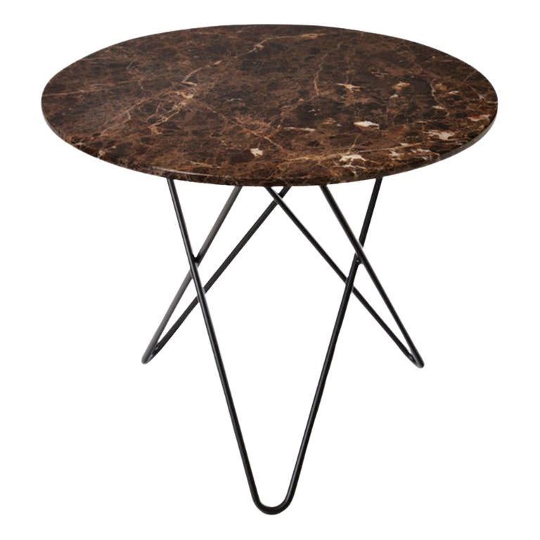 Brown Emperador Marble and Black Steel Dining O Table by Oxdenmarq For Sale