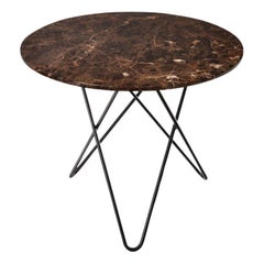 Brown Emperador Marble and Black Steel Dining O Table by Oxdenmarq