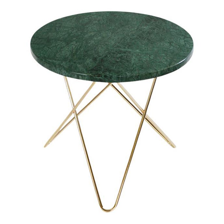 Green Indio Marble and Brass Mini O Table by Oxdenmarq For Sale