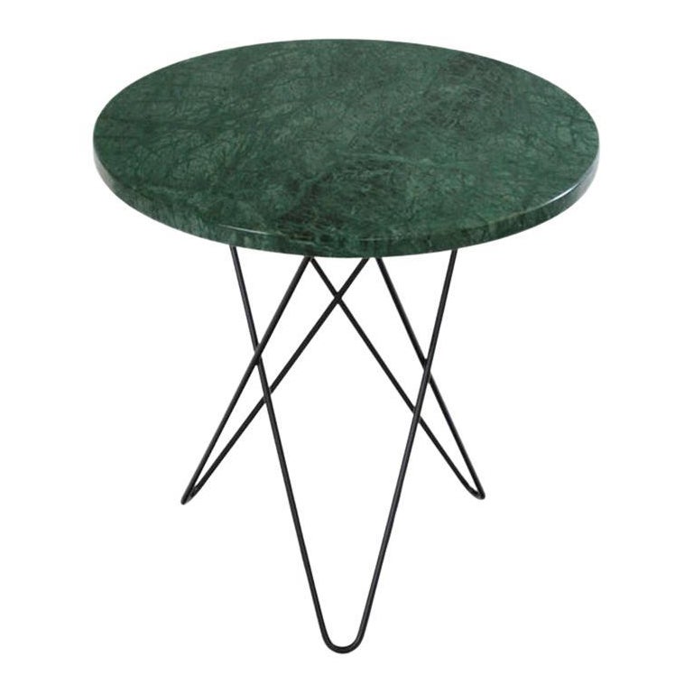 Großer Mini O Tisch aus grünem Indio-Marmor und schwarzem Stahl von OxDenmarq