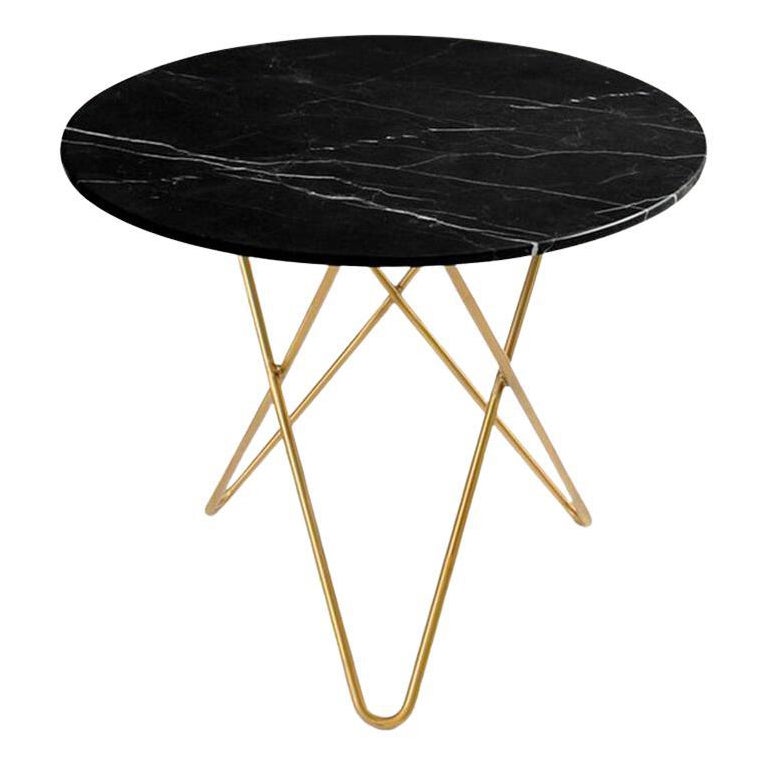 Grande table d'appoint de salle à manger en marbre noir Marquina et laiton par OxDenmarq
