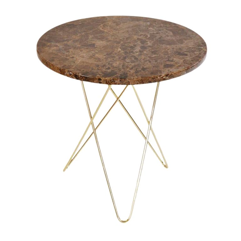 Brown Emperador Marble and Brass Tall Mini O Table by Ox Denmarq For Sale