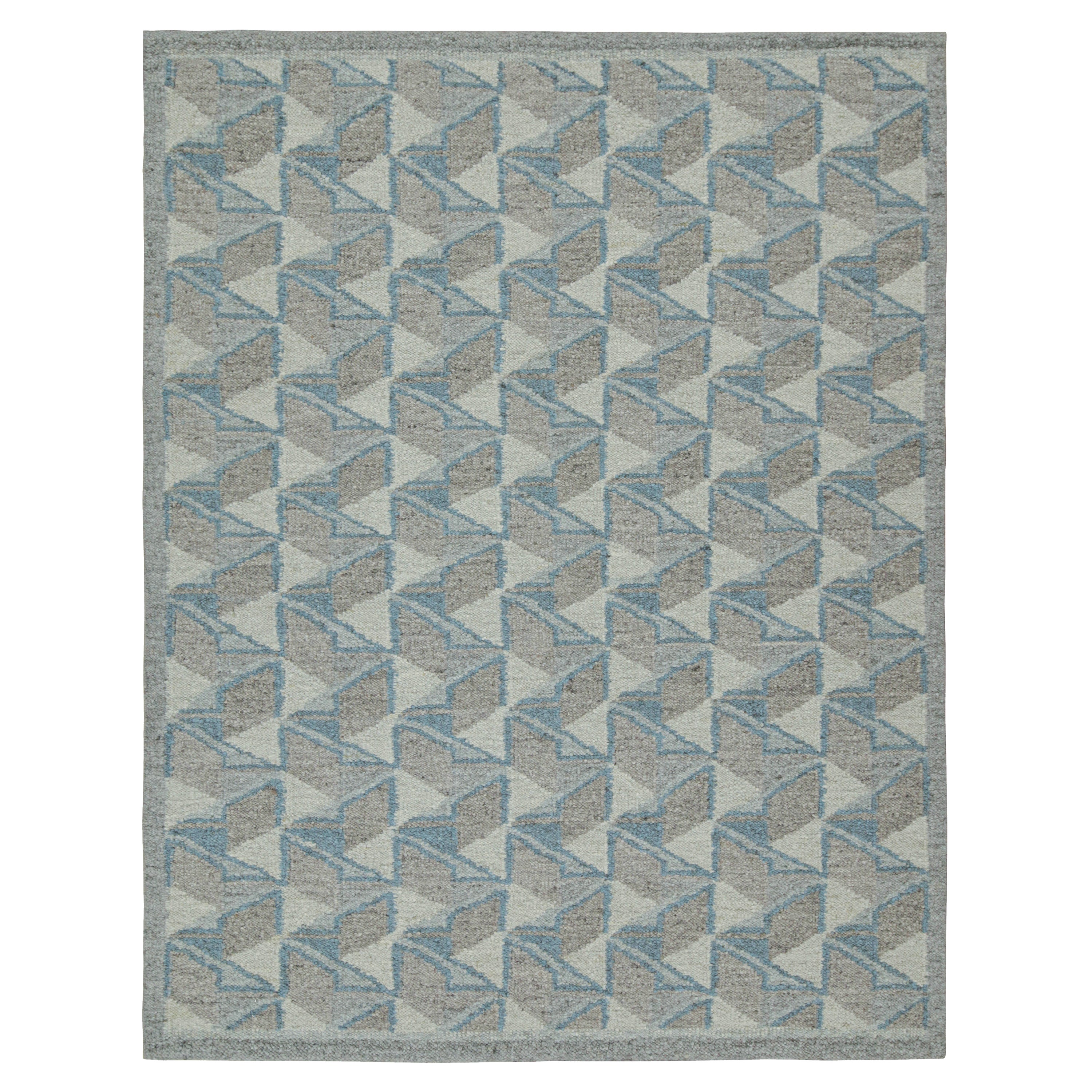 Rug & Kilim’s Scandinavian Style Kilim in Blue & Gray Geometric Patterns For Sale