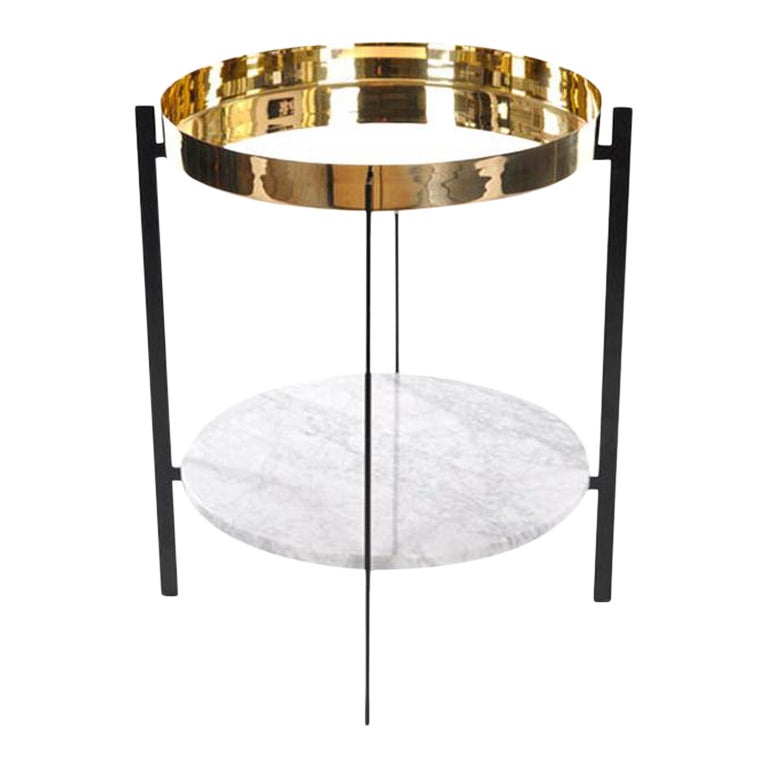 Brass and White Carrara Marble Deck Table by OxDenmarq