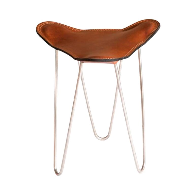 Cognac and Steel Trifolium Stool by Ox Denmarq For Sale