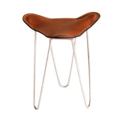 Cognac and Steel Trifolium Stool by Ox Denmarq