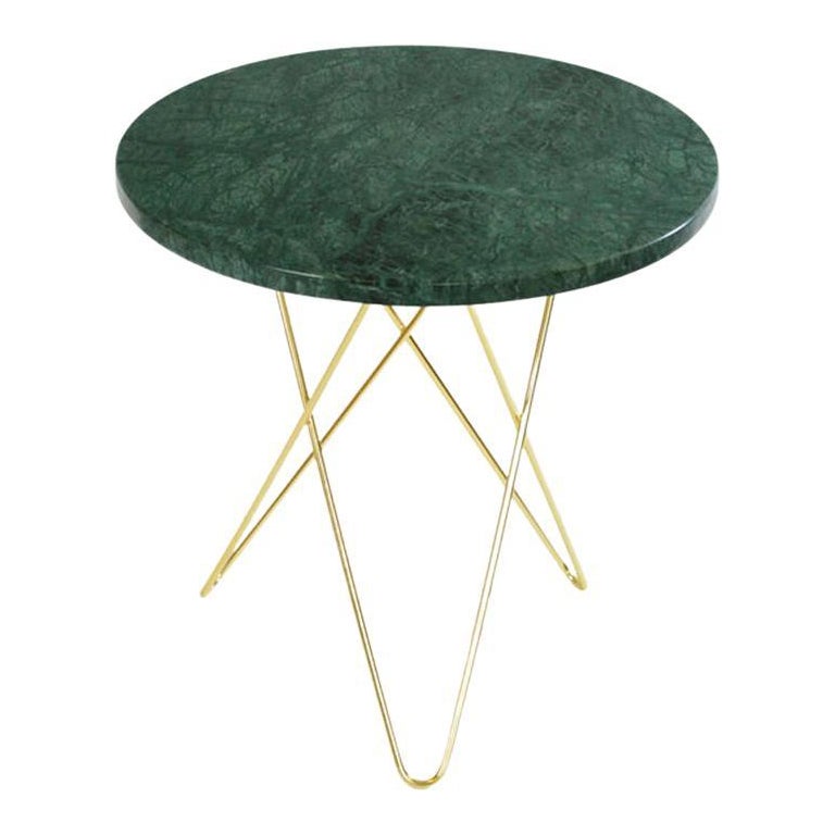 Green Indio Marble and Brass Tall Mini O Table by OxDenmarq For Sale