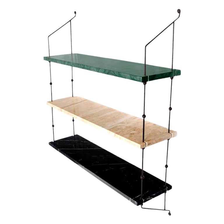 Mixed Marble and Black Steel Morse Shelf by OxDenmarq For Sale