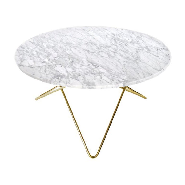 White Carrara Marble and Brass "O" Table by Ox Denmarq For Sale