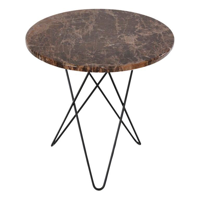 Brown Emperador Marble and Black Steel Tall Mini O Table by Ox Denmarq