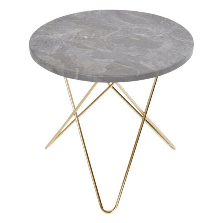 Grey Marble and Brass Mini O Table by OxDenmarq For Sale