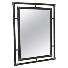 Midcentury Black Lacquer Bamboo Mirror