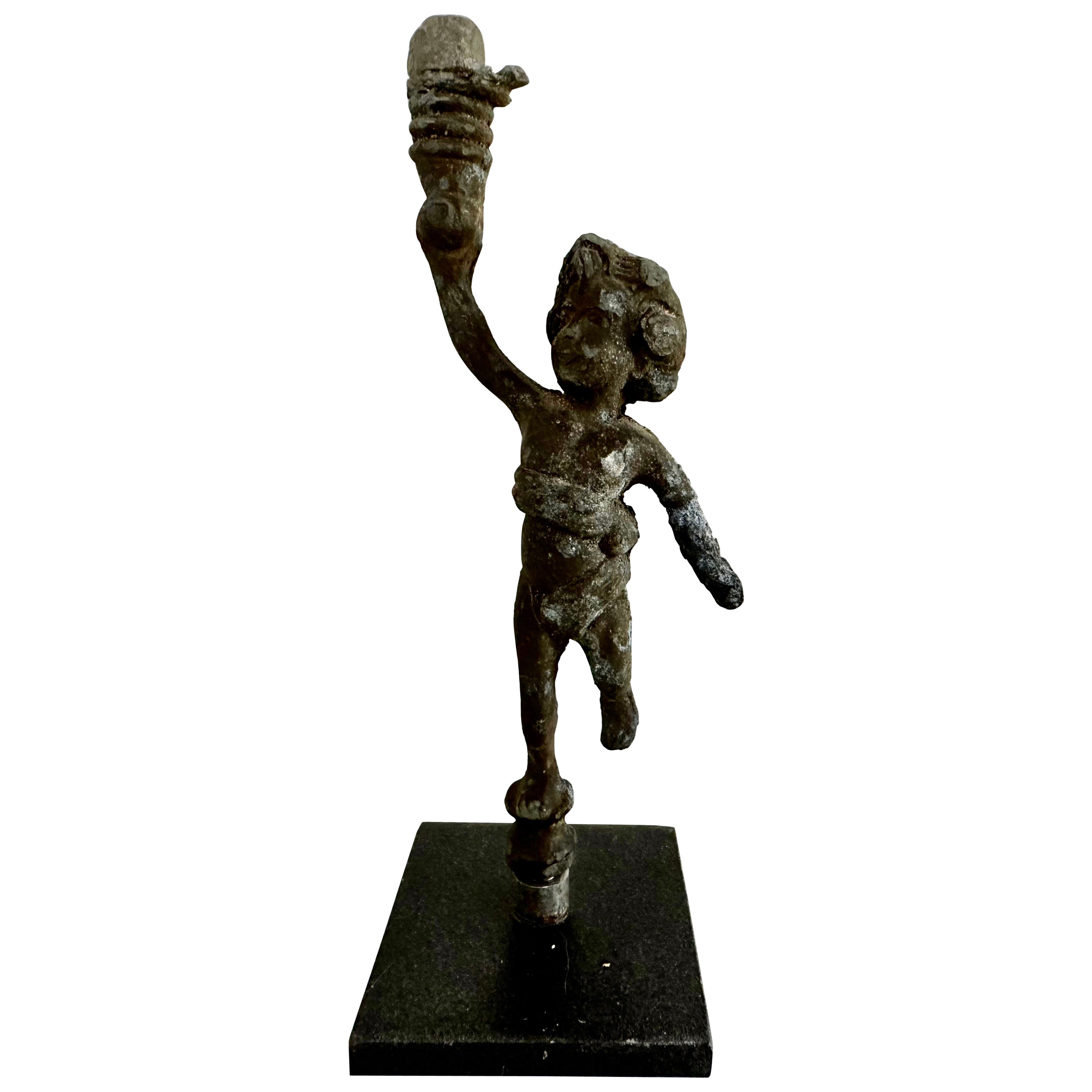 Small Classical Roman Cast Bronze Putto Statue For Sale