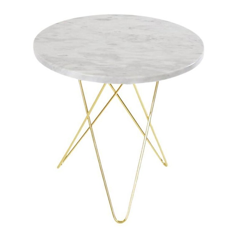 White Carrara Marble and Brass Tall Mini O Table by OxDenmarq For Sale