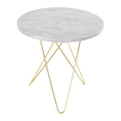 White Carrara Marble and Brass Tall Mini O Table by OxDenmarq