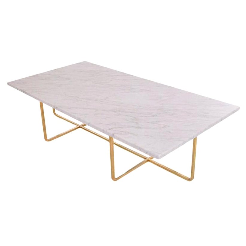 White Carrara Marble and Brass Large Ninety Table by OxDenmarq