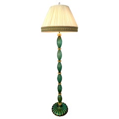 Vintage Barovier Green Murano Glass Floor Lamp w/ Gold Foil Inclusions