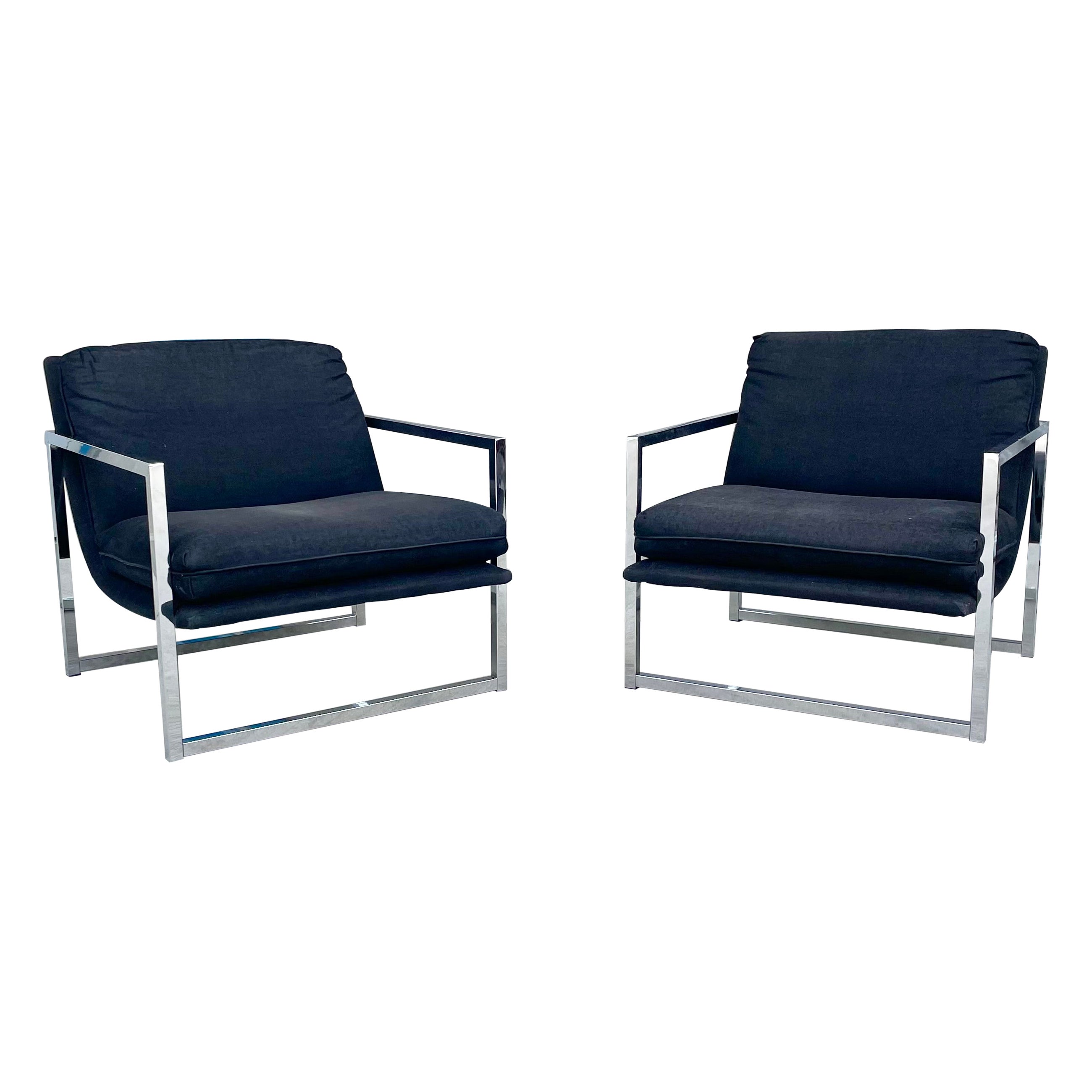 1970s Vintage Chrome "Scoop" Lounge Chairs Styled After Milo Baughman - a Pair
