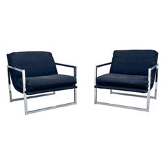 1970s Vintage Chrome "Scoop" Lounge Chairs Styled After Milo Baughman - a Pair