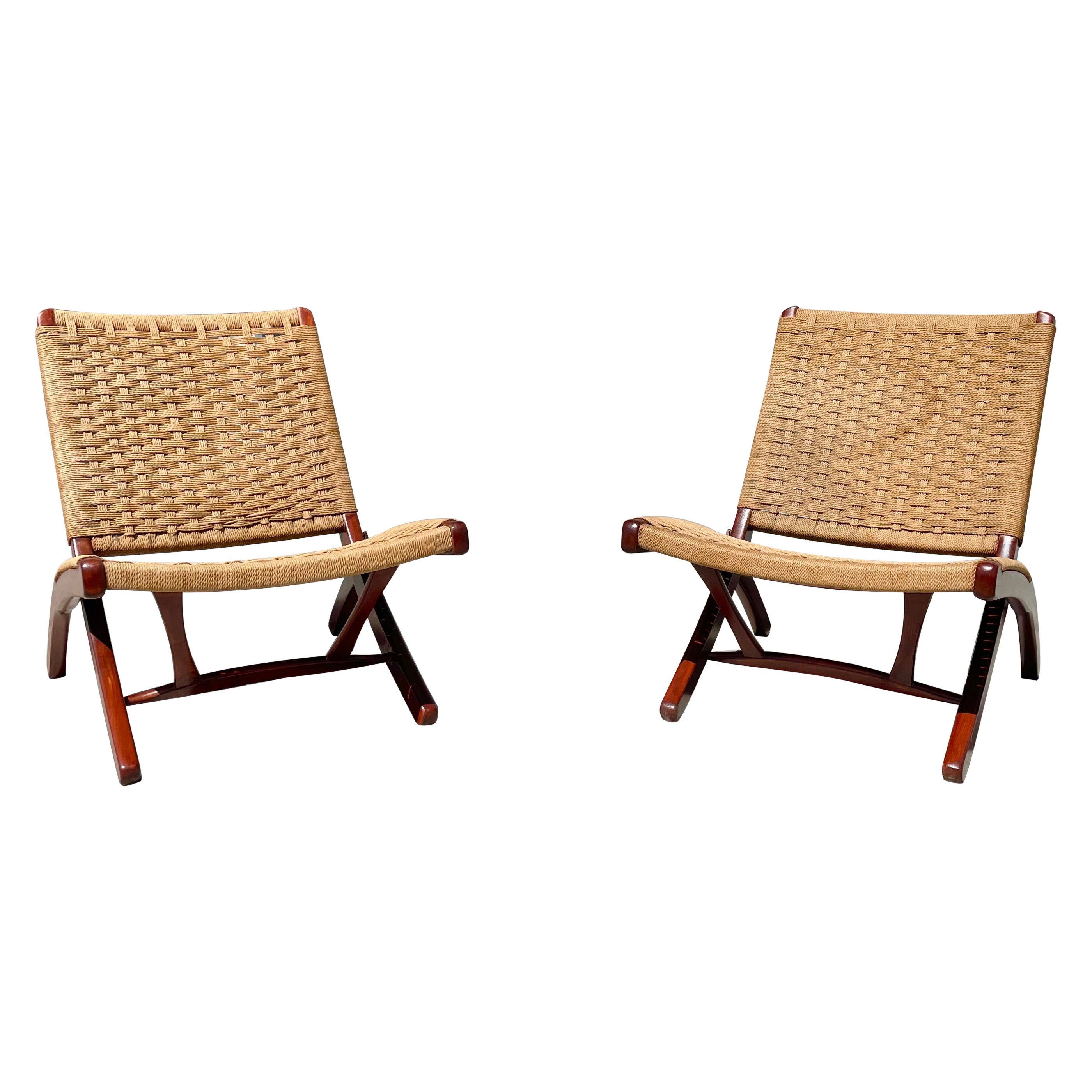 1960s Vintage Folding Rope Lounge Chairs Styled After Hans Wegner