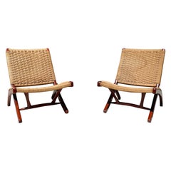1960s Vintage Folding Rope Lounge Chairs Styled After Hans Wegner