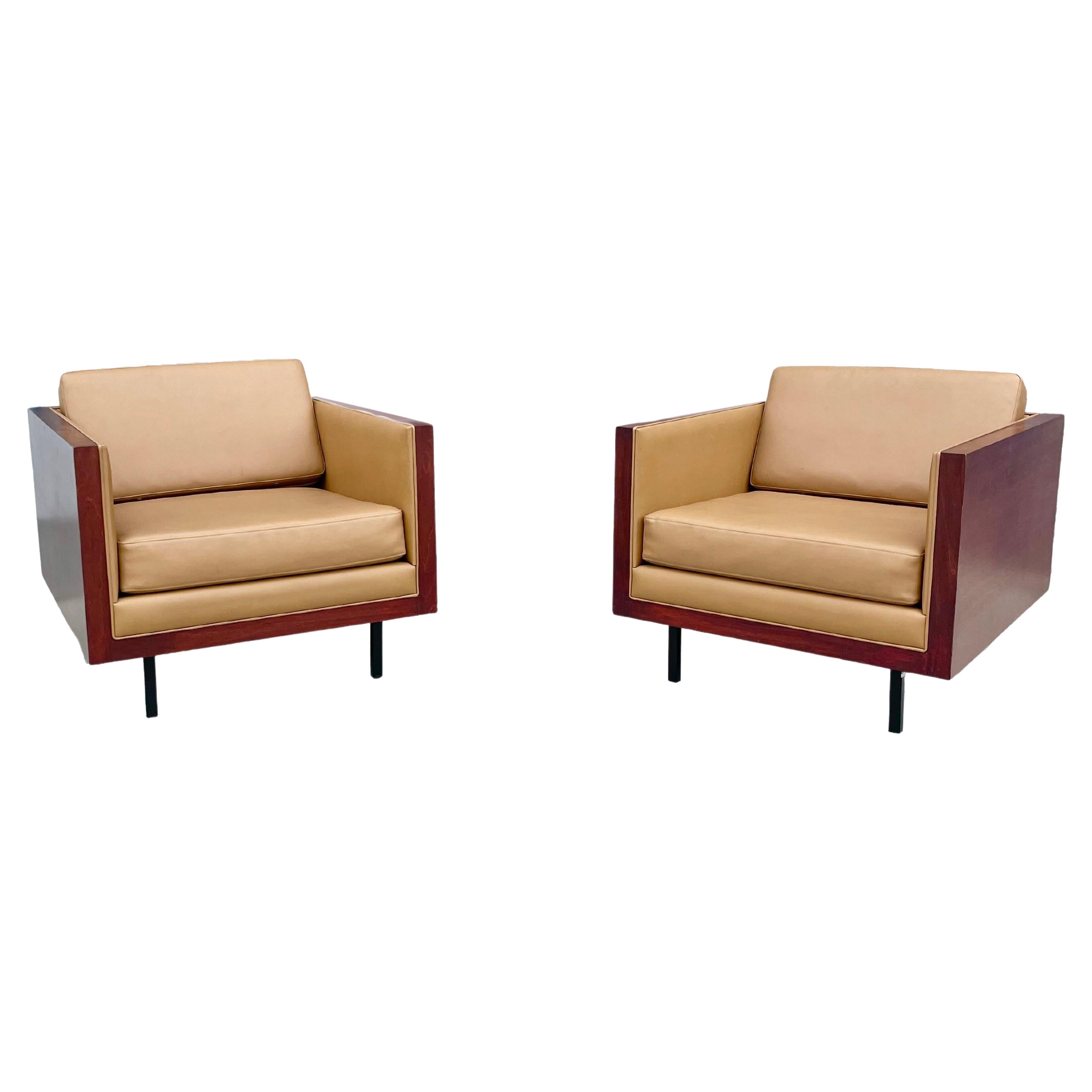 1970s Mid Century Cube Lounge Chairs Styled After Milo Baughman
