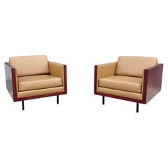 1970s Mid Century Cube Lounge Chairs Styled After Milo Baughman