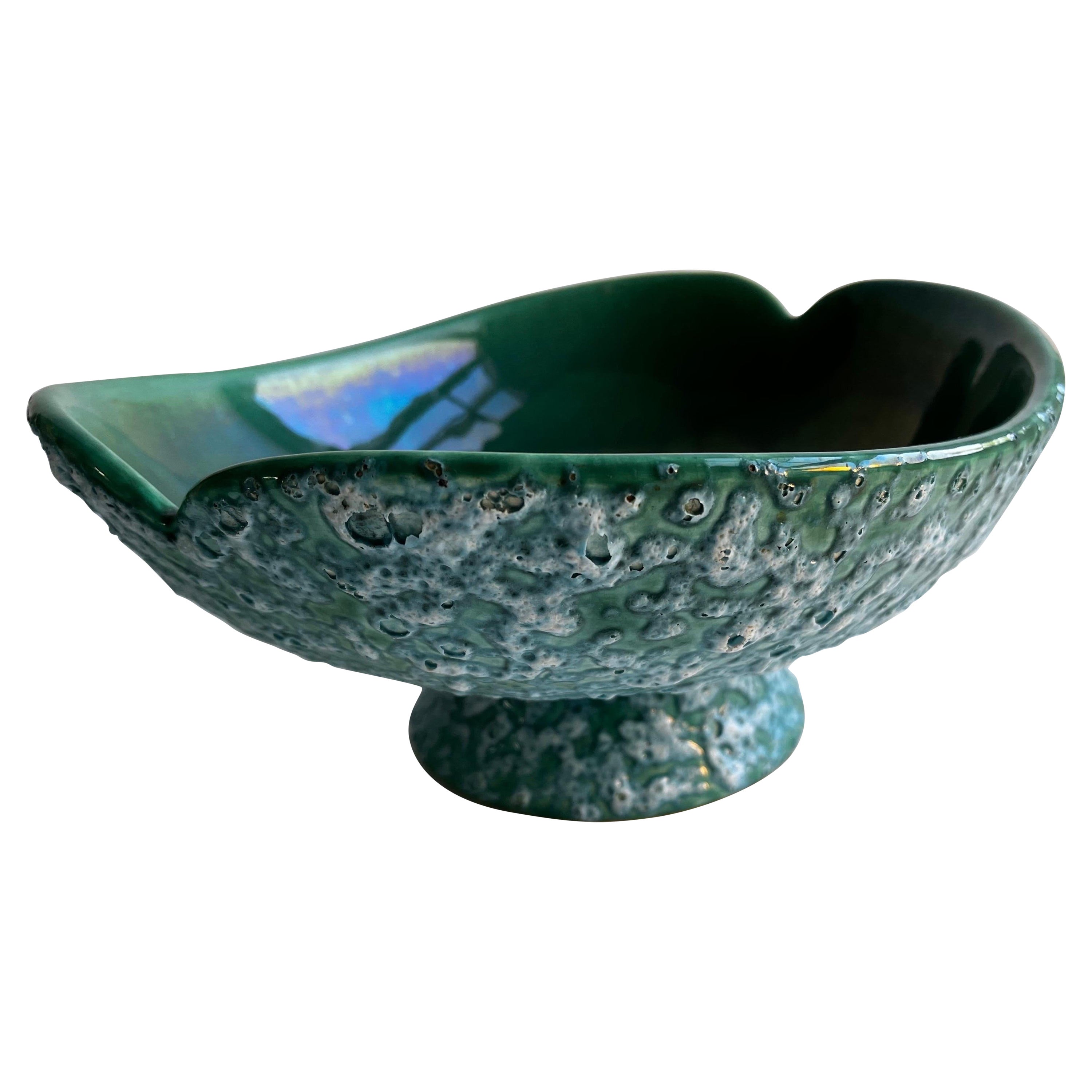 Vintage Royal Haeger Pottery Pedestal Bowl with Green "Lava" Glaze For Sale