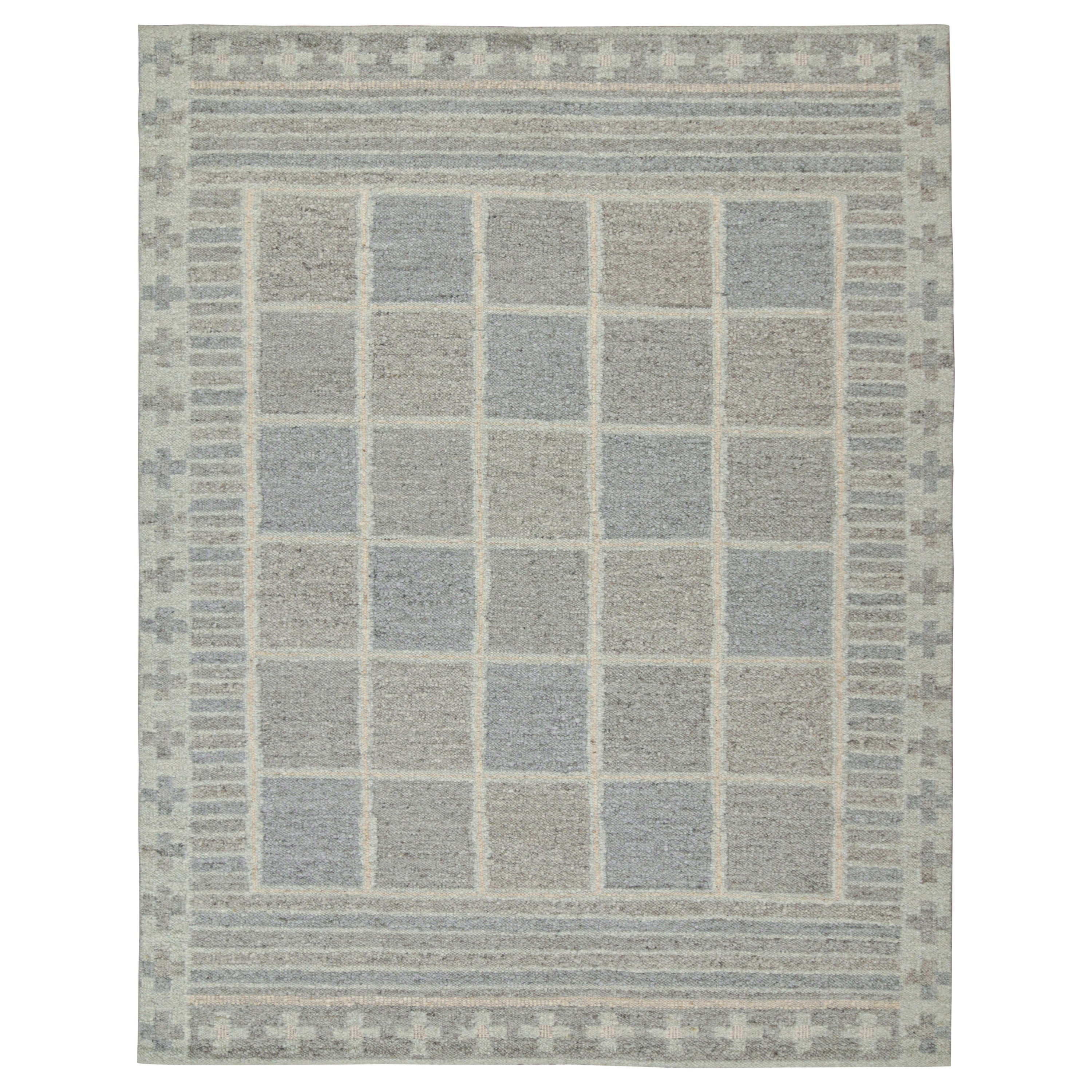 Rug & Kilim’s Scandinavian Style Kilim in Blue & Gray Geometric Patterns