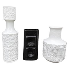 Set of Three German Vintage Textured Porcelain Vases