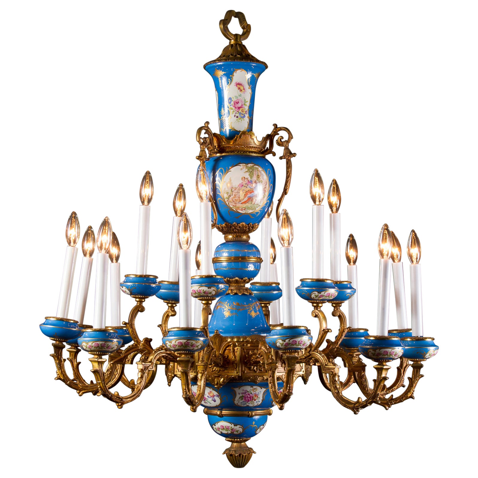 Incredible Sevres Porcelain and Bronze Chandelier, French 19th Century
