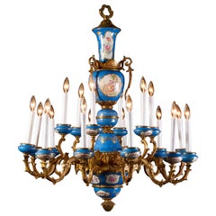 Incredible Sevres Porcelain and Bronze Chandelier, French 19th Century