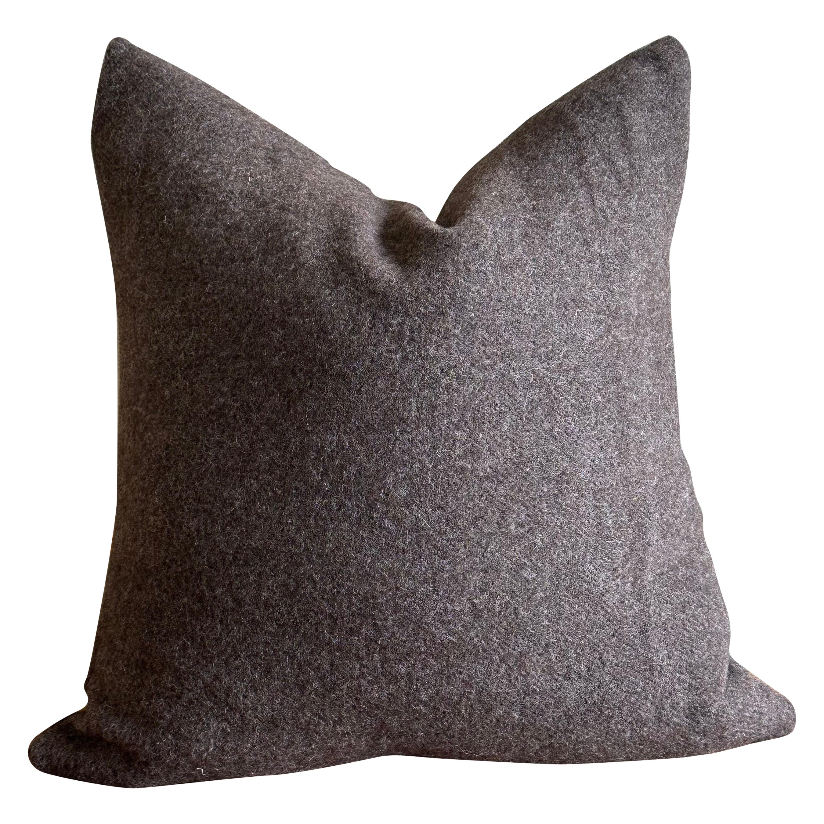 Custom Made Coco Brown Alpaca Wool Accent Pillow with Insert For Sale