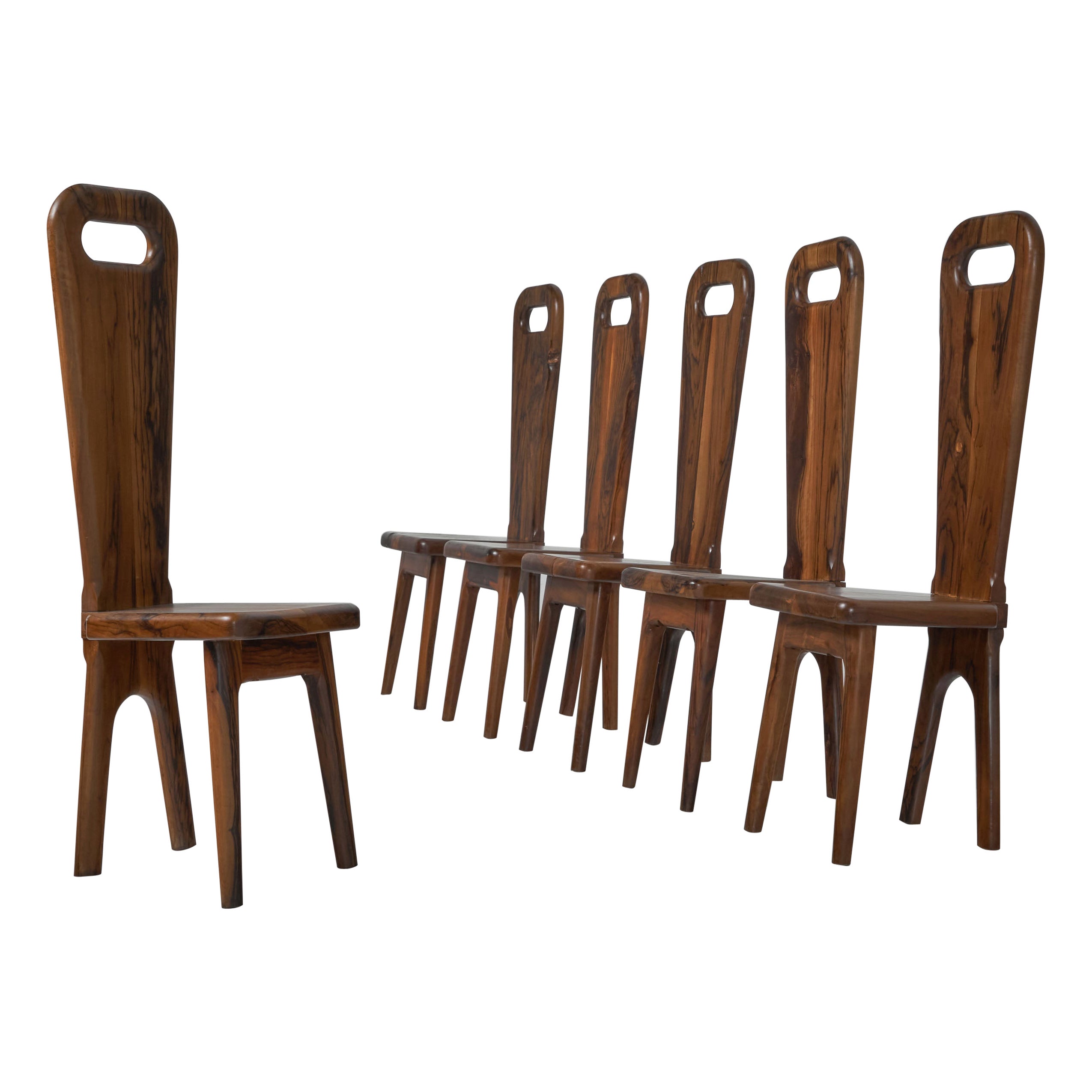 Olive Wooden High Back Chairs France 1960