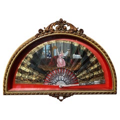 Antique 19th Century Hand Painted Fan in Frame