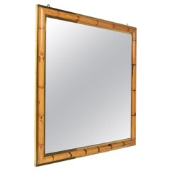 Midcentury Squared Wall Mirror in Brass and Bamboo, Italy, 1970s
