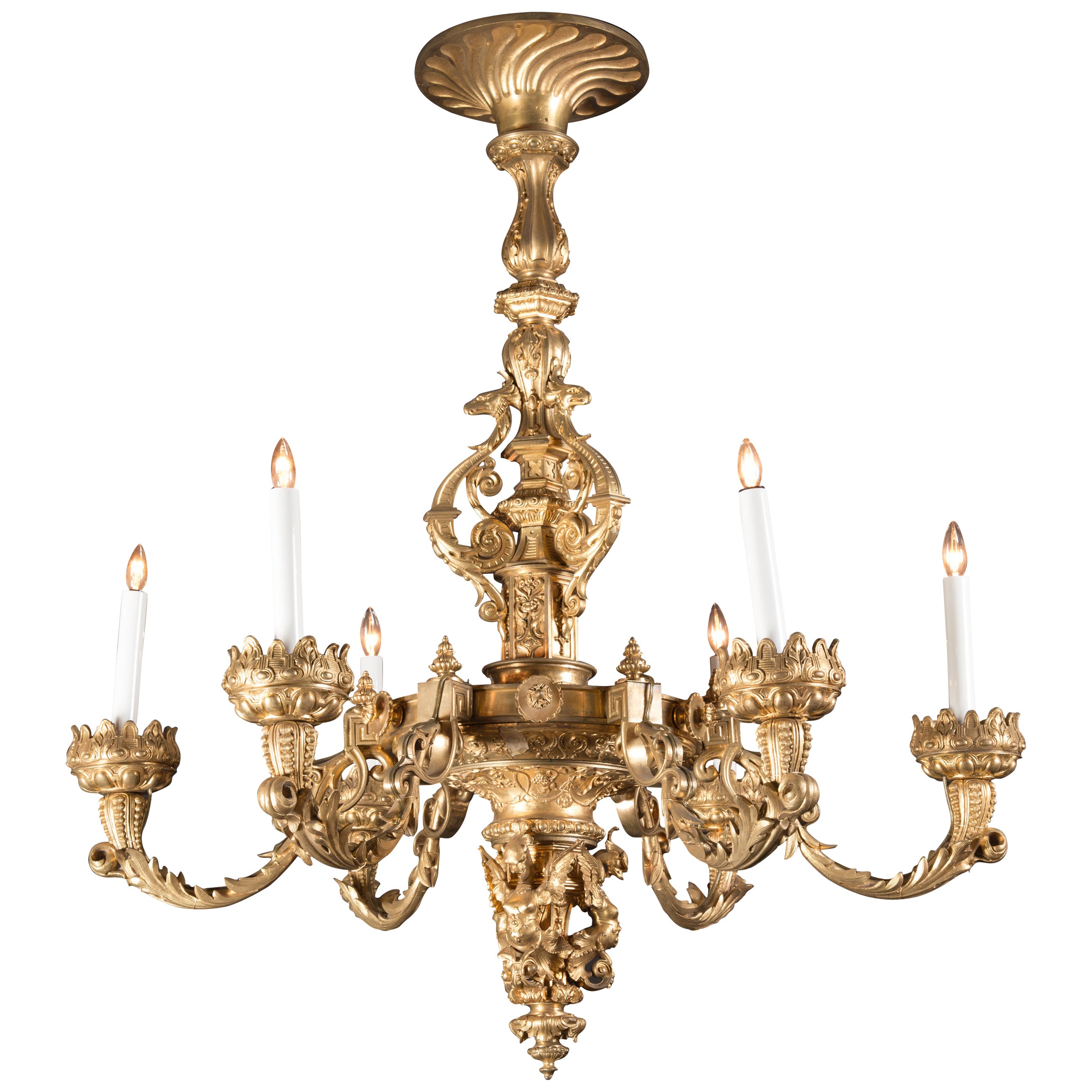 Large Bronze D’ore Gothic Revival Chandelier, French 19th Century For Sale
