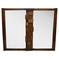 Vintage Lane Mid-Century Modern Brutalist Cubist Block Rectangular Wood Frame 52” Mirror