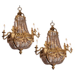 Pair of Large, Grand Louis XVI Bronze & Crystal Chandeliers, 19th Century French