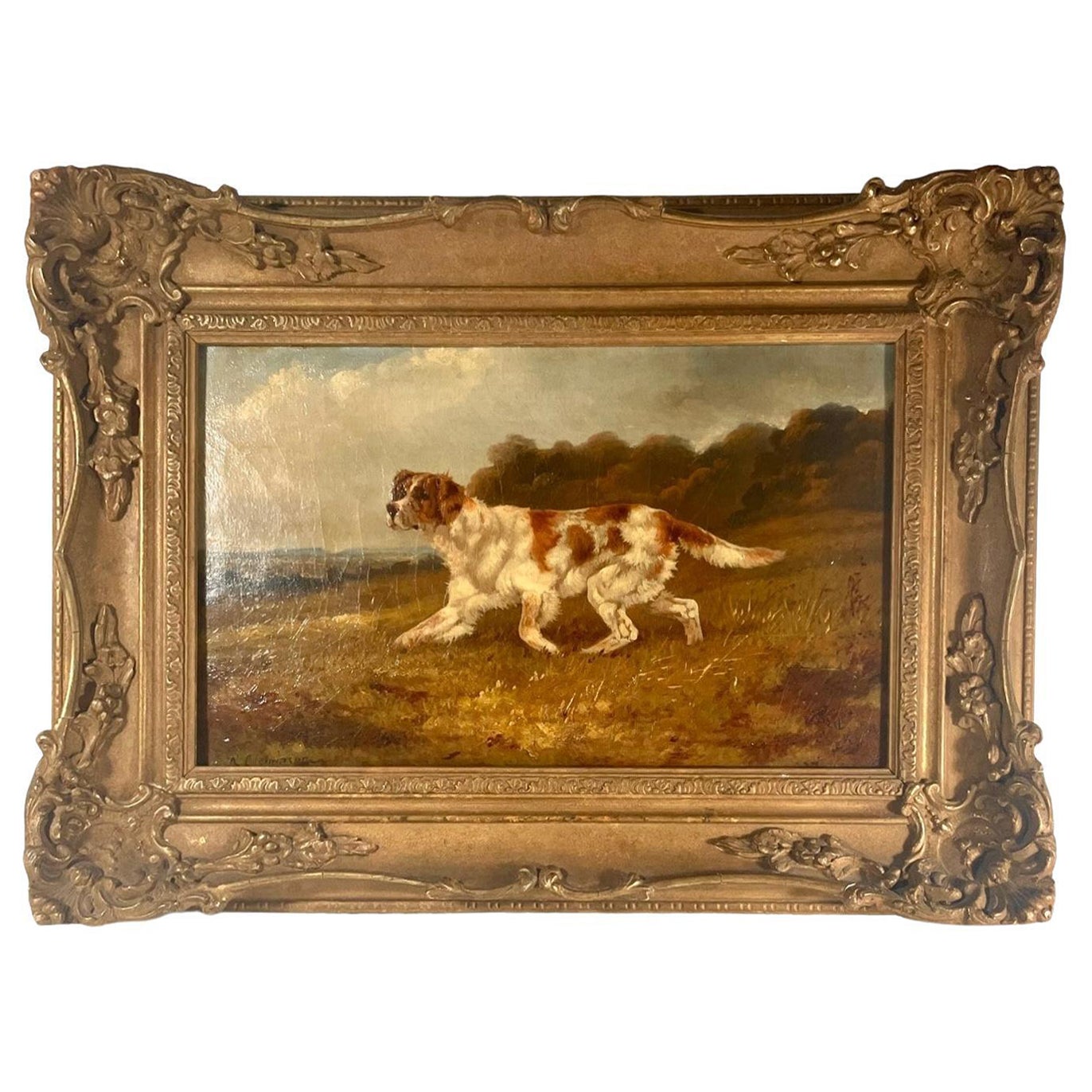 Peinture à l'huile victorienne du 19e siècle représentant un setter anglais, Robert Cleminson.