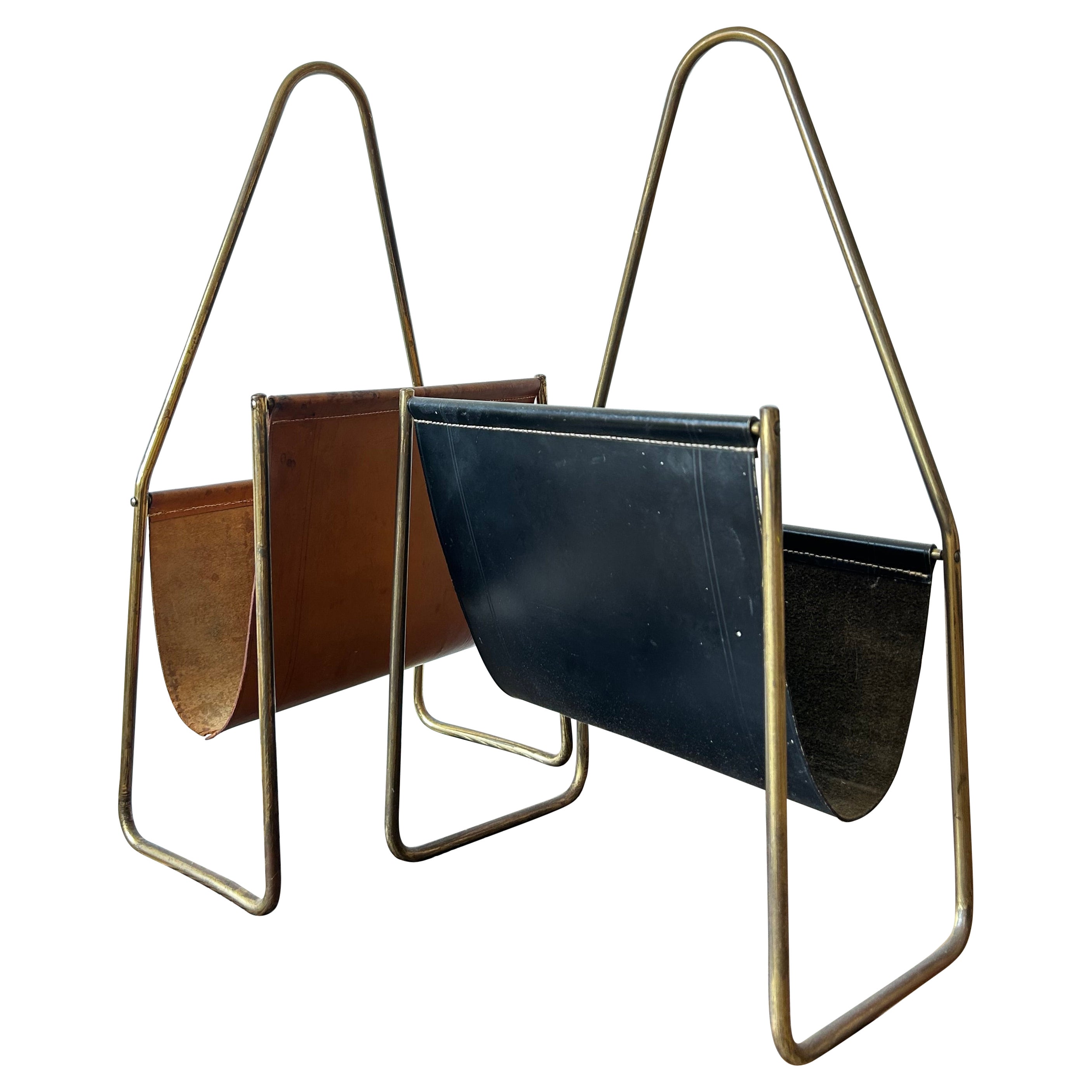 Pair of Carl Auböck Magazine Holders Brass and Leather