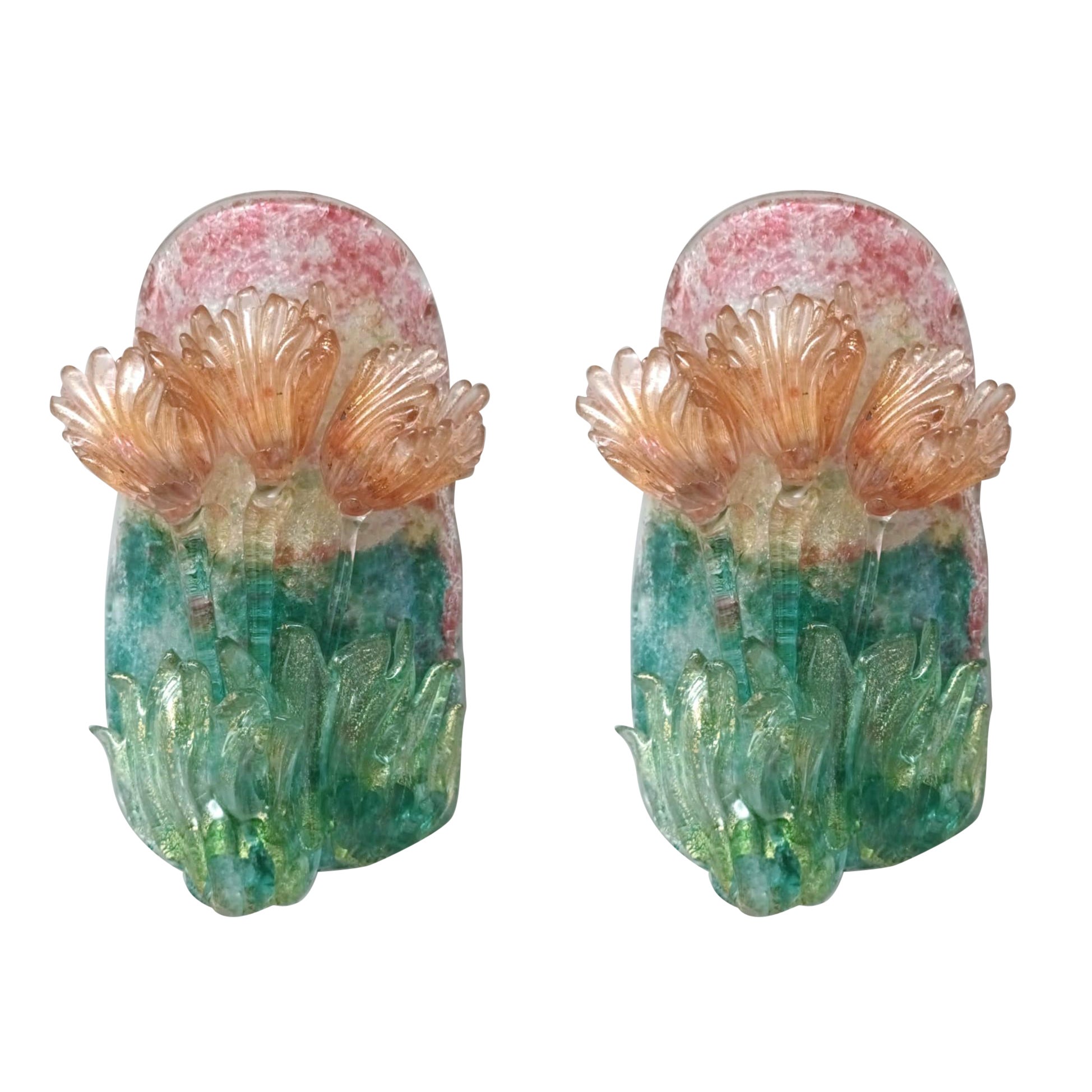 Pair of Murano Tulips Sconces For Sale